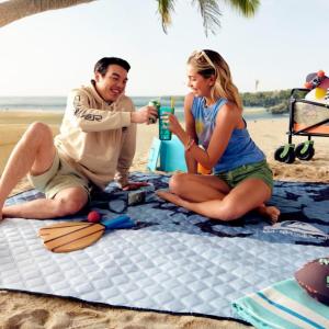 imageQuiksilver SandFree Beach Mat  Large WaterResistant Outdoor Picnic Blanket Lightweight Foldable Mat for Beach Camping Park or Travel  Fits 46 People QuickDry Durable
