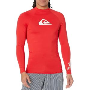 imageQuiksilver Mens Standard All Time Long Sleeve Rashguard UPF 50 Sun Protection Surf ShirtQuik Red