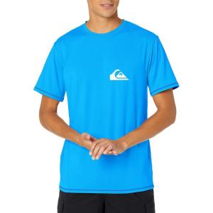 imageQuiksilver Mens Standard Solid Streak Short Sleeve Rashuguard UPF 50 Sun Protection Surf ShirtBlithe Blue Small Logo