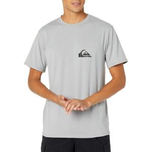 imageQuiksilver Mens Standard Solid Streak Short Sleeve Rashuguard UPF 50 Sun Protection Surf ShirtSleet Grey Small Logo